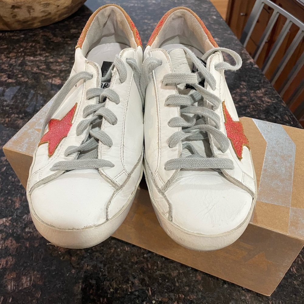 GOLDEN GOOSE White and Red Superstar Sneakers